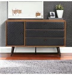 63" Brown and Black Solid Wood Three Drawer Double Dresser