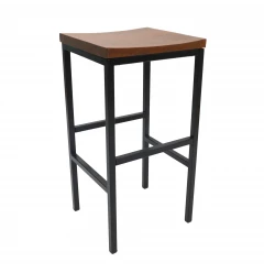 30" Chestnut And Black Steel Swivel Backless Bar Height Bar Chair