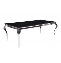 80" Black and White Glass and Stainless Steel Dining Table