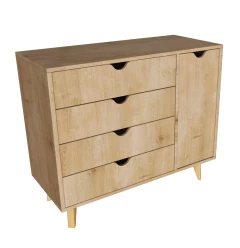 35" Natural Solid Wood Four Drawer Combo Dresser