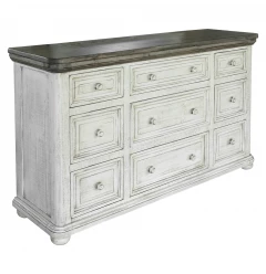 62" Gray and Ivory Solid Wood Nine Drawer Triple Dresser