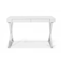 47" White and Silver Writing Desk With Two Drawers