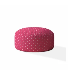 24" Pink Cotton Round Polka Dots Pouf Ottoman