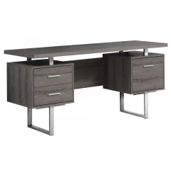 24" Taupe and Silver Computer Desk With Three Drawers