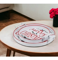 round metal christmas handmade tray with handles for tableware and serveware