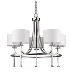 Kara 5-Light Polished Nickel Chandelier With Fabric Shades And Crystal Bobeches