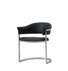 30" Black Leatherette And Stainless Steel Dining Chair