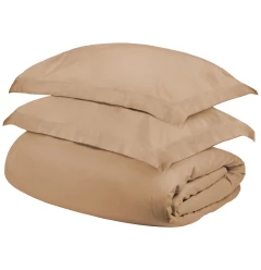 Beige King Cotton Blend 300 Thread Count Washable Duvet Cover Set