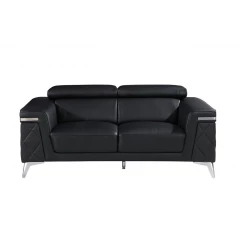 70" Black And Silver Metallic Leather Loveseat