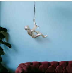 6" Silver Unique Climbing Man With Rope Wall Art