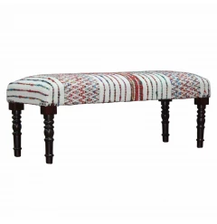 47" Ivory Red and Pink Black Leg Chevron Stripe Upholstered Bench