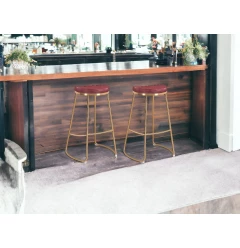 Set of Two 31" Burgundy And Gold Steel Backless Bar Height Bar Chairs