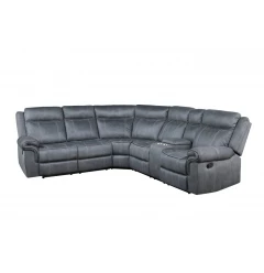 Gray Velvet Reclining L Shaped Six Piece Corner Sectional With Console