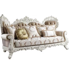 Polyester white sofa with seven toss pillows and comfortable studio couch design