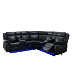 Black Polyester Blend Power Reclining L Shaped Three Piece Corner Sectional With Console
