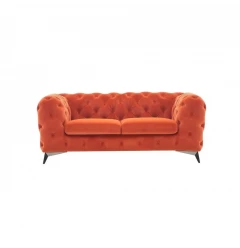 74" Orange Tufted Velvet And Black Chesterfield Love Seat