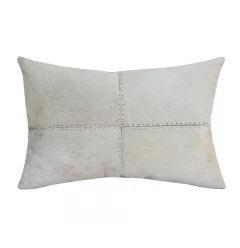 16" X 24" Ivory Patchwork Faux Leather Zippered Pillow