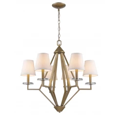 Easton 6-Light Washed Gold Chandelier With Crystal Bobeches And White Fabric Shades