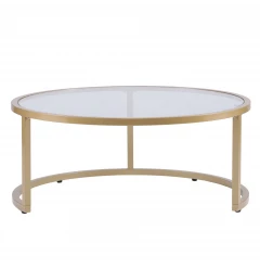 Set of Two Gold Glass Round Nested Coffee Tables