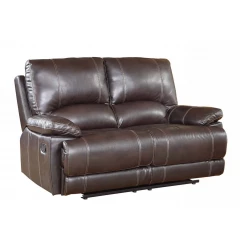 65" Brown Faux Leather Manual Reclining Love Seat