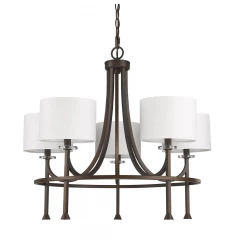 Kara 5-Light Oil-Rubbed Bronze Chandelier With Fabric Shades And Crystal Bobeches