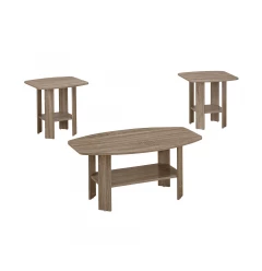 Set of Three 36" Taupe Coffee Table With Shelf