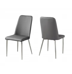 33" X 36" X 74" Grey Foam Metal Leather Look  Dining Chairs 2Pcs