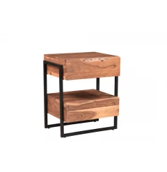 28" Brown Two Drawer Wood and  Metal Nightstand