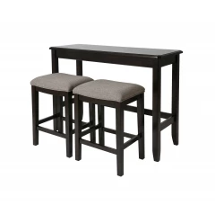 Set of Two 27" Light Gray and Dark Brown Solid Wood Backless Bar Chairs with Table