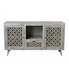 55" Gray Solid Wood Cabinet Enclosed Storage Worn TV Stand