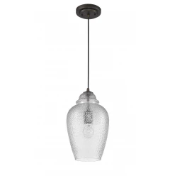 Antique Bronze Hanging Light with Textured Glass Shade