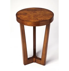 24" Medium Brown Burl Veneer Round End Table