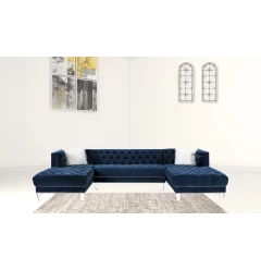 Blue Velvet U Shaped Three Piece Seating Component