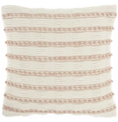 Blush ivory textured stripes throw pillow with a wool pattern in rectangle shape