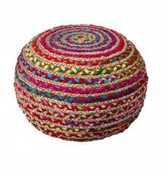 20" Multicolored Jute Ottoman