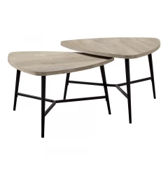 Set of Two 33" Taupe And Black Triangle Nested Coffee Tables