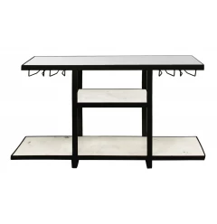 58" White and Black Glass Floor Shelf Console Table With Shelves