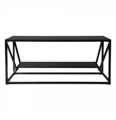 42" Black Glass Faux Marble And Metal Coffee Table With Shelf