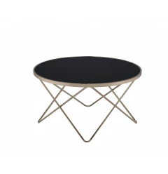 34" Black And Gold Glass And Iron Round Coffee Table