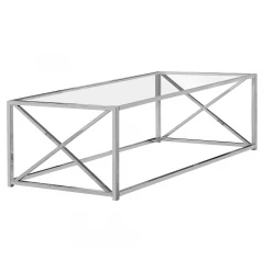 17.25" Chrome Metal And Clear Tempered Glass Coffee Table