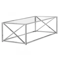 22" Clear And Silver Glass And Iron Coffee Table