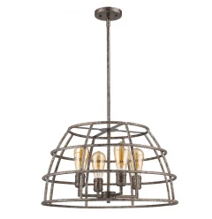 Rebarre 4-Light Antique Silver Drum Pendant With Open Cage Shade