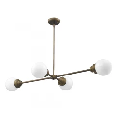 Portsmith 4-Light Raw Brass Island Pendant With White Globe Shades
