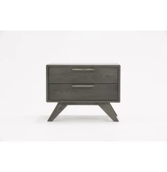 Modern gray wash nightstand with drawers and metal handles