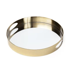 tone metal mirrored glass bottom tray with jewelry including bracelets rings and bangles