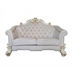 66" Two Tone Ivory And Pearl Velvet Loveseat and Toss Pillows