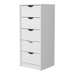 18" White Manufactured Wood Five Drawer Narrow Dresser