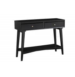 42" Black Floor Shelf Console Table With Shelves And Drawers