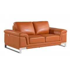 73" Camel And Silver Genuine Leather Love Seat