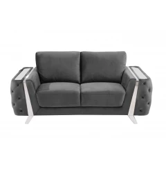 72" Dark Gray And Silver Velvet Loveseat